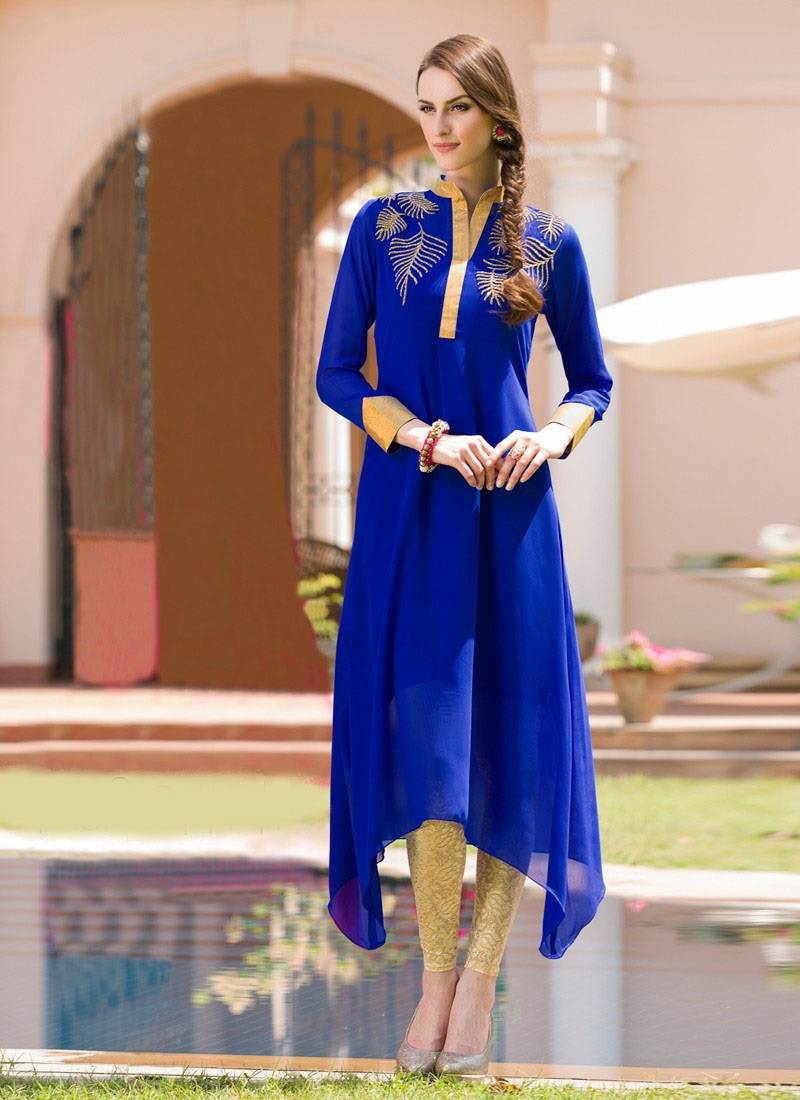 Royal Blue  Georgette embroidered semi stitched kurti