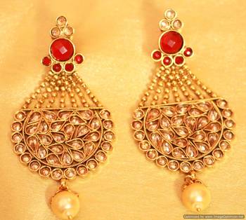 Antique Gold Ruby Polki Danglers 1