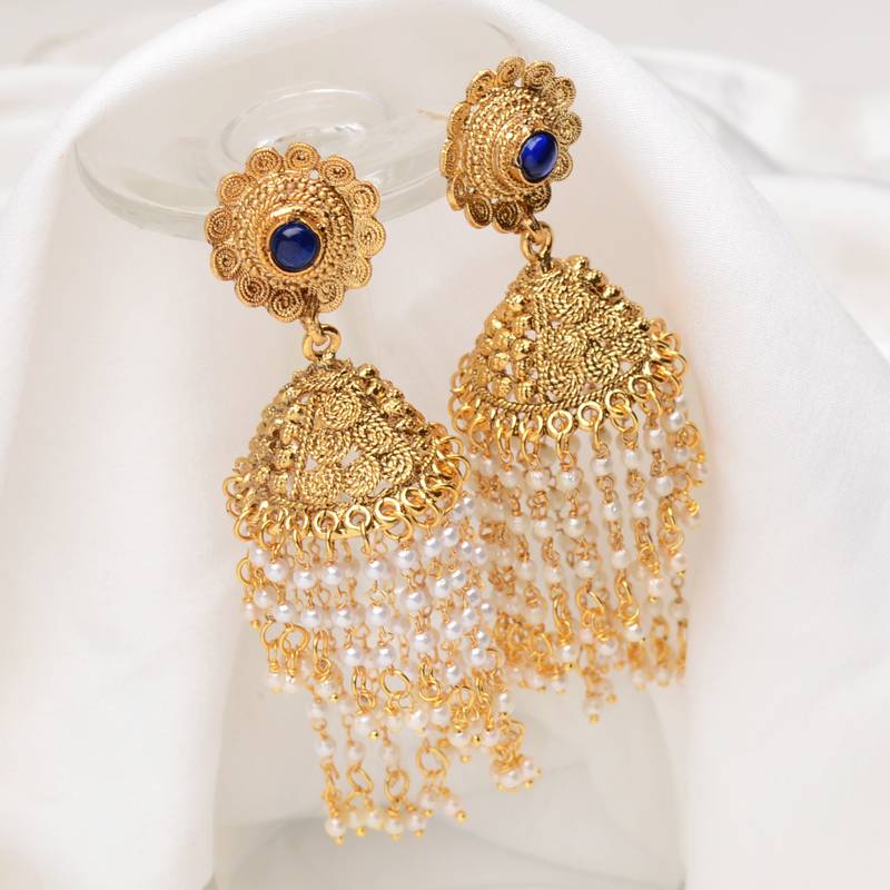 Blue Stone Studded Chandelier Jhumka Shobhanita 1598273