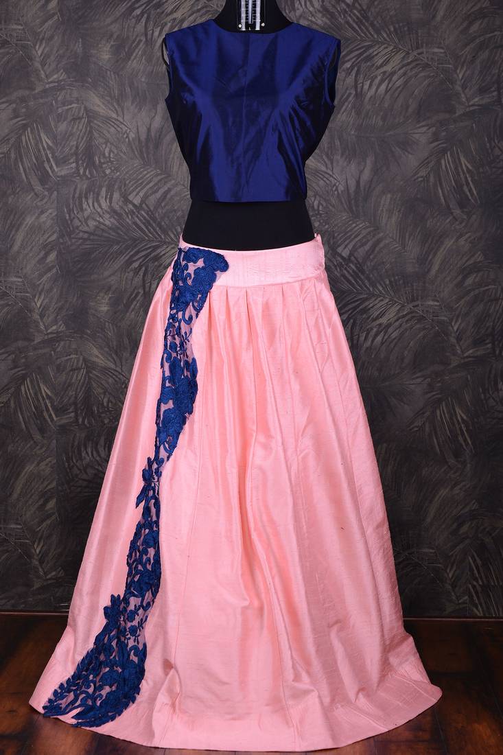 Baby pink & 0vy blue trendy lehenga choli with applique work
