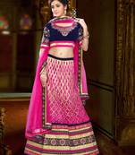 Weding Special  Special Pink Net With Work Lahanga  Blue velvet Choli With Pink Net  Dupatta