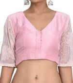 Baby pink raw silk readymade blouse