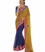 Yellow embroidered georgette saree with blouse