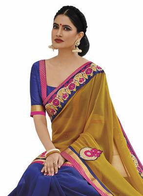 Yellow embroidered georgette saree with blouse 2