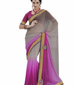 Grey embroidered chiffon saree with blouse