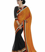 Orange embroidered jacquard saree with blouse