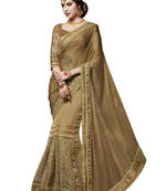 brown and beige embroidered chiffon saree with blouse