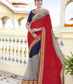 red embroidered chiffon saree with blouse
