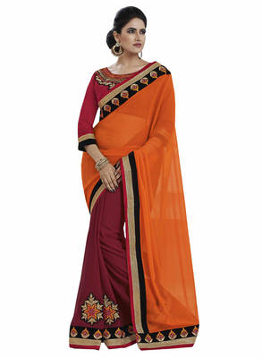 Orange embroidered georgette saree with blouse 1