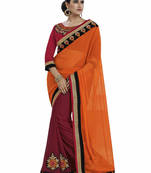 Orange embroidered georgette saree with blouse