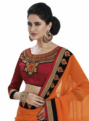 Orange embroidered georgette saree with blouse 2