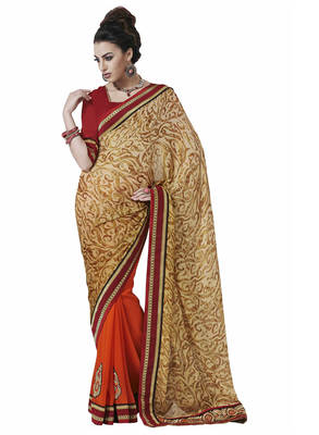 Multicolor embroidered chiffon saree with blouse 1