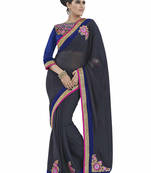 Grey embroidered georgette saree with blouse