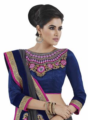 Grey embroidered georgette saree with blouse 2