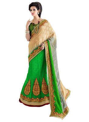 Green embroidered satin saree with blouse 1