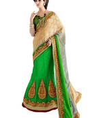 Green embroidered satin saree with blouse