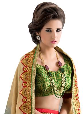 Green embroidered satin saree with blouse 2