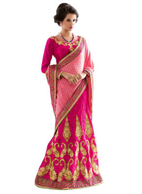 Pink embroidered jacquard saree with blouse 1