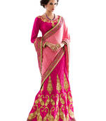 Pink embroidered jacquard saree with blouse