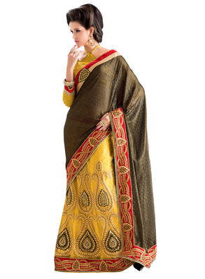 Yellow embroidered georgette saree with blouse 1