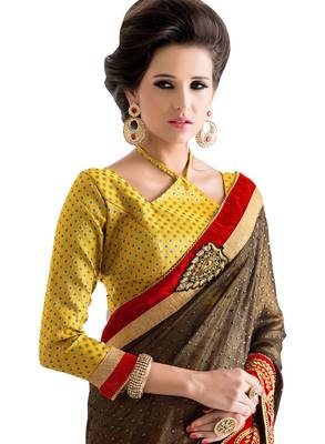 Yellow embroidered georgette saree with blouse 2