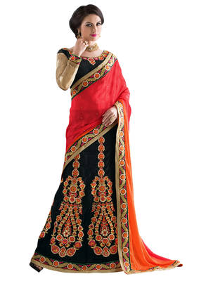 Black embroidered jacquard saree with blouse 1