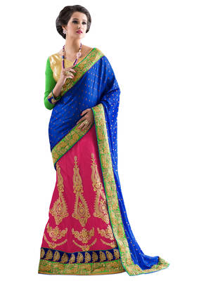 Blue embroidered jacquard saree with blouse 1