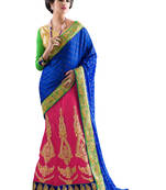Blue embroidered jacquard saree with blouse