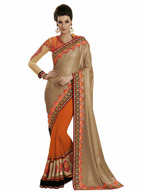 Golden embroidered georgette saree with blouse 1
