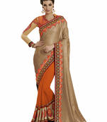 Golden embroidered georgette saree with blouse