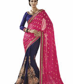 Pink embroidered jacquard saree with blouse