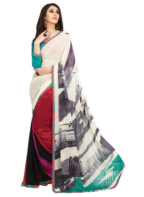 Multicolor printed georgette saree with blouse 1