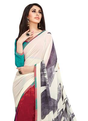 Multicolor printed georgette saree with blouse 2