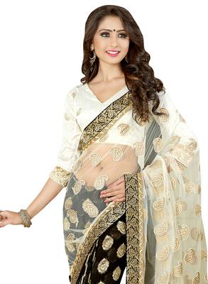 Multicolor embroidered net saree with blouse 2