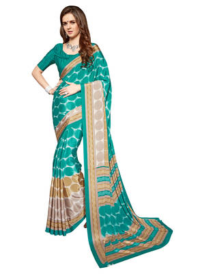 Green printed crepe saree with blouse 1