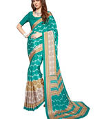 Green printed crepe saree with blouse