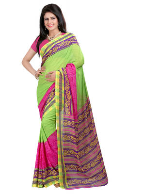 Green printed georgette saree with blouse 1