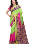 Green printed georgette saree with blouse