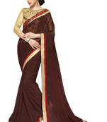 Brown embroidered georgette saree with blouse
