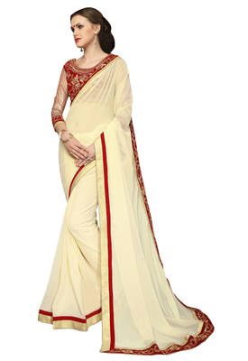 White embroidered georgette saree with blouse 1