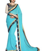 Blue embroidered georgette saree with blouse