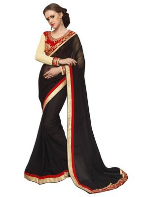 Black embroidered georgette saree with blouse 1