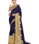 Blue embroidered georgette saree with blouse