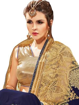 Blue embroidered georgette saree with blouse 2