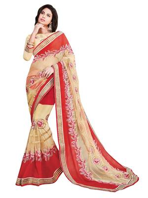 Red embroidered georgette saree with blouse 1