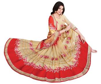 Red embroidered georgette saree with blouse 2