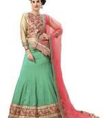 Green Embroidered Silk Unstitched Lehenga