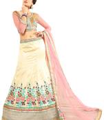 White Embroidered Silk Unstitched Lehenga