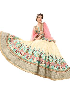White Embroidered Silk Unstitched Lehenga 2