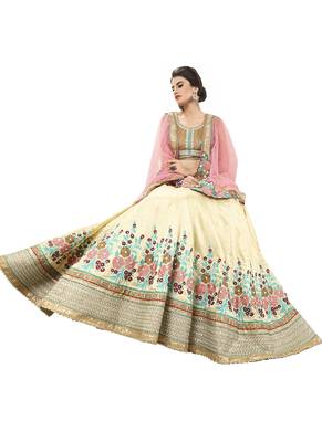 White Embroidered Silk Unstitched Lehenga 3